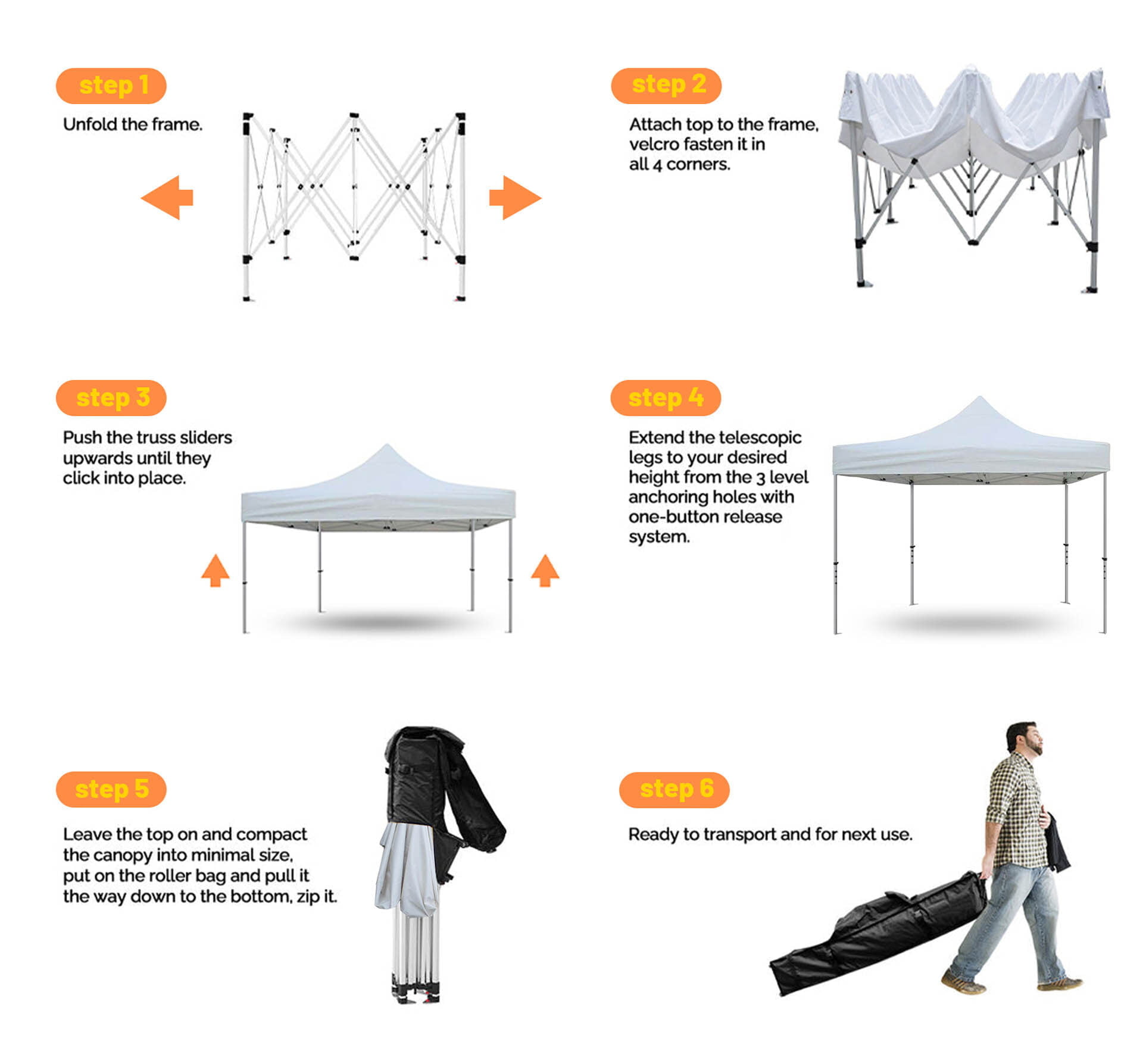 Heavy-duty Professional-grade Aluminum Canopy Frame Step-by-Step Canopy Setup Guide - Easy Instructions for Assembling Your Pop-Up Canopy