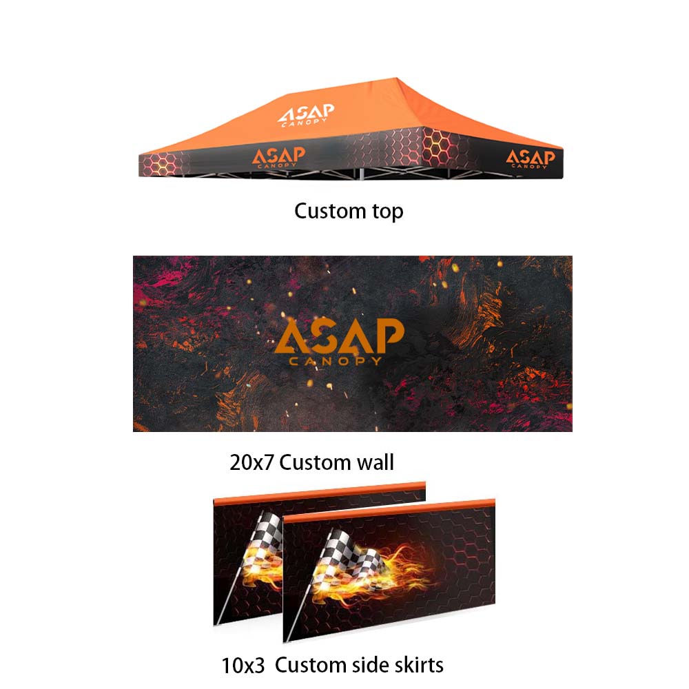 Printed Tent Canopy - 10x20ft Commercial Tents And Canopies Various replacement parts for a 10x20 canopy, including frame components and accessories.