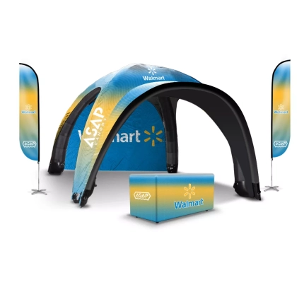 Feather Flags + 1 pc Canopy Wall + Table Cover + 16x16ft Inflating Tent With Awning
