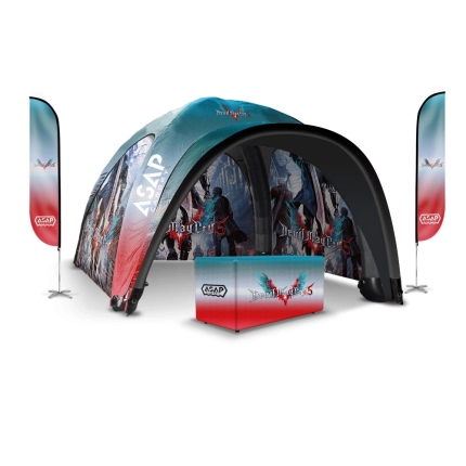 3 pcs Canopy Wall + Feather Flags + Table Cover + 23x23ft Inflatable Tent With Awning