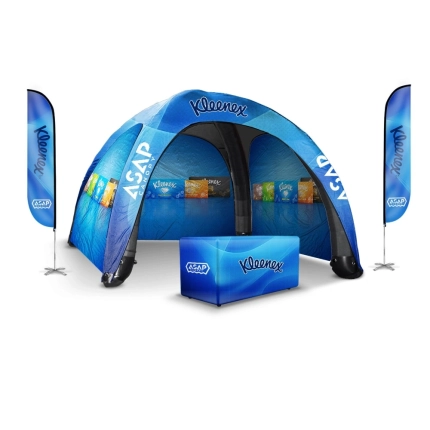3 pcs Canopy Wall + Feather Flags + Table Cover + 23x23ft Heavy Duty Inflatable Canopy Tent
