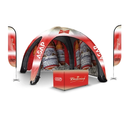 Table Cover + Feather Flags + 2 pcs Canopy Wall + 23x23ft Inflatable Tent Full Bleed